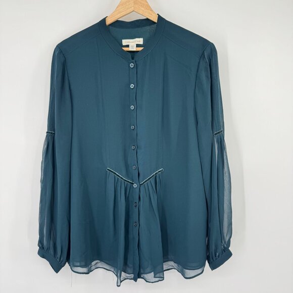 Coldwater Creek Womens Sheer Long Sleeve Peasant Blouse size large petite - Picture 2 of 12
